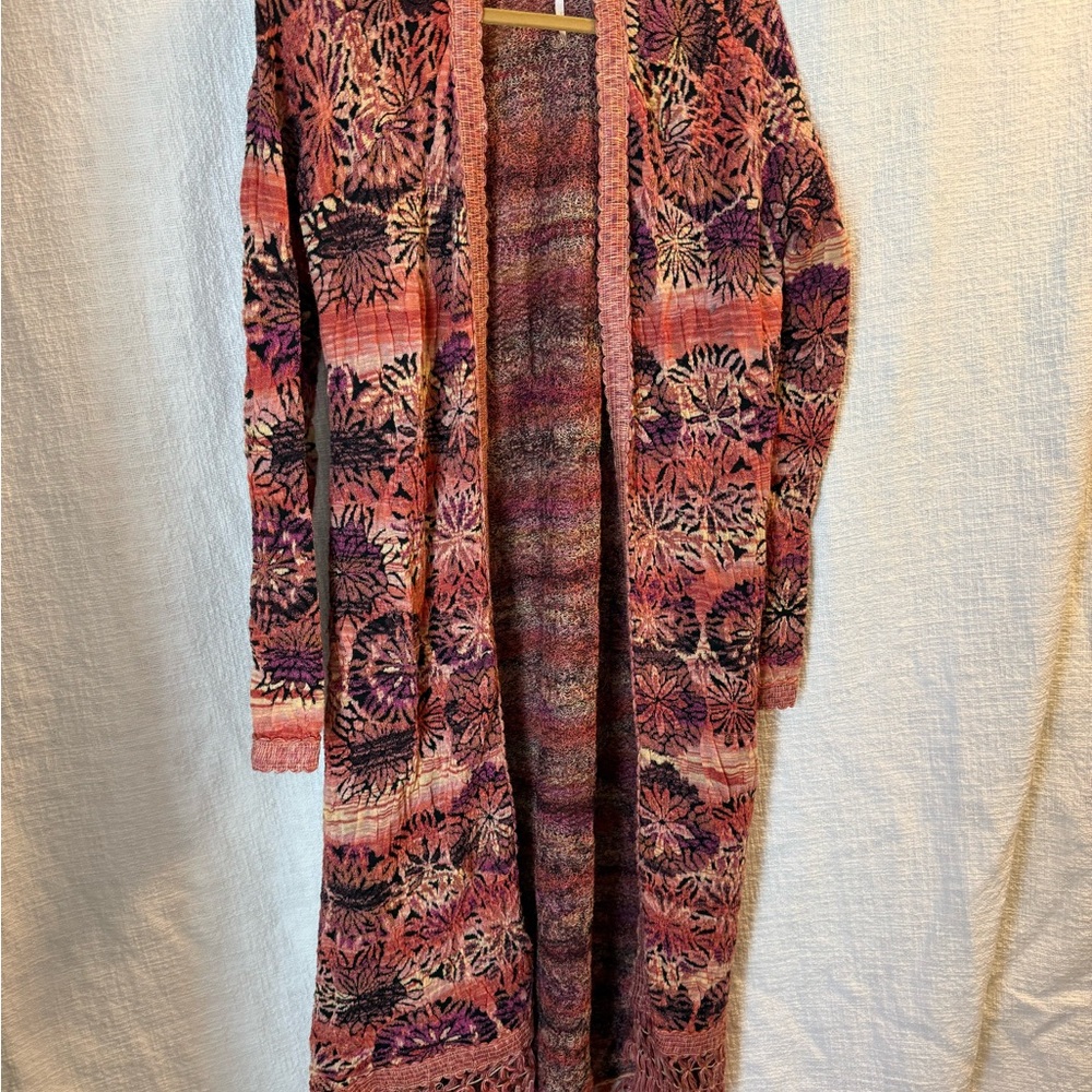 Urban Outfitters Long Floral Knit Cardigan in Pink and Purple